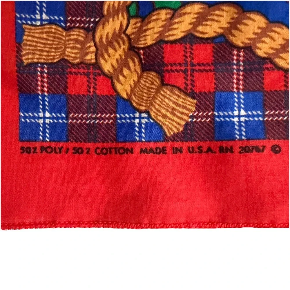 80s Deadstock Western Pictorial Bandana Red Cowboy Horse Handkerchief 20767 USA